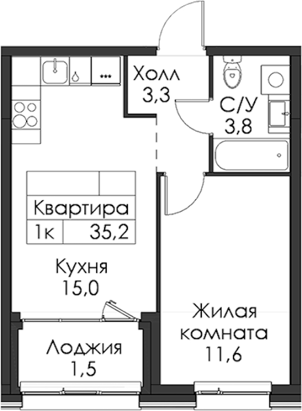 1-комнатная квартира 35.2 м², 3/8 эт., ЖК «Шкиперский 19»
